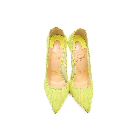 Christian Louboutin Neon Yellow Tulle Mesh Pumps Heels EU 37 - Picture 4 of 9